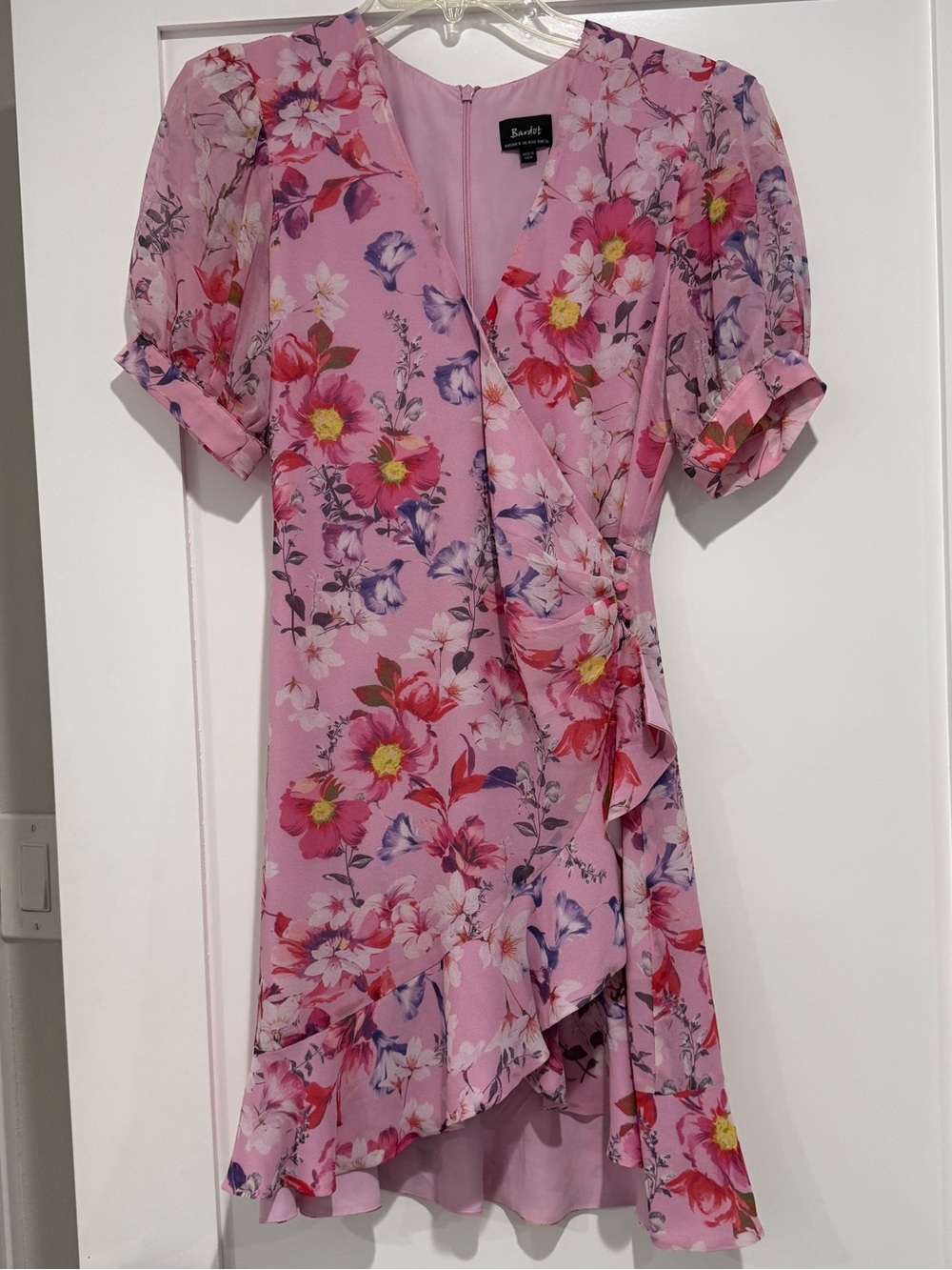 Bardot Pink Floral Wrap Dress - Women's Short Sleeve Fit & Flare